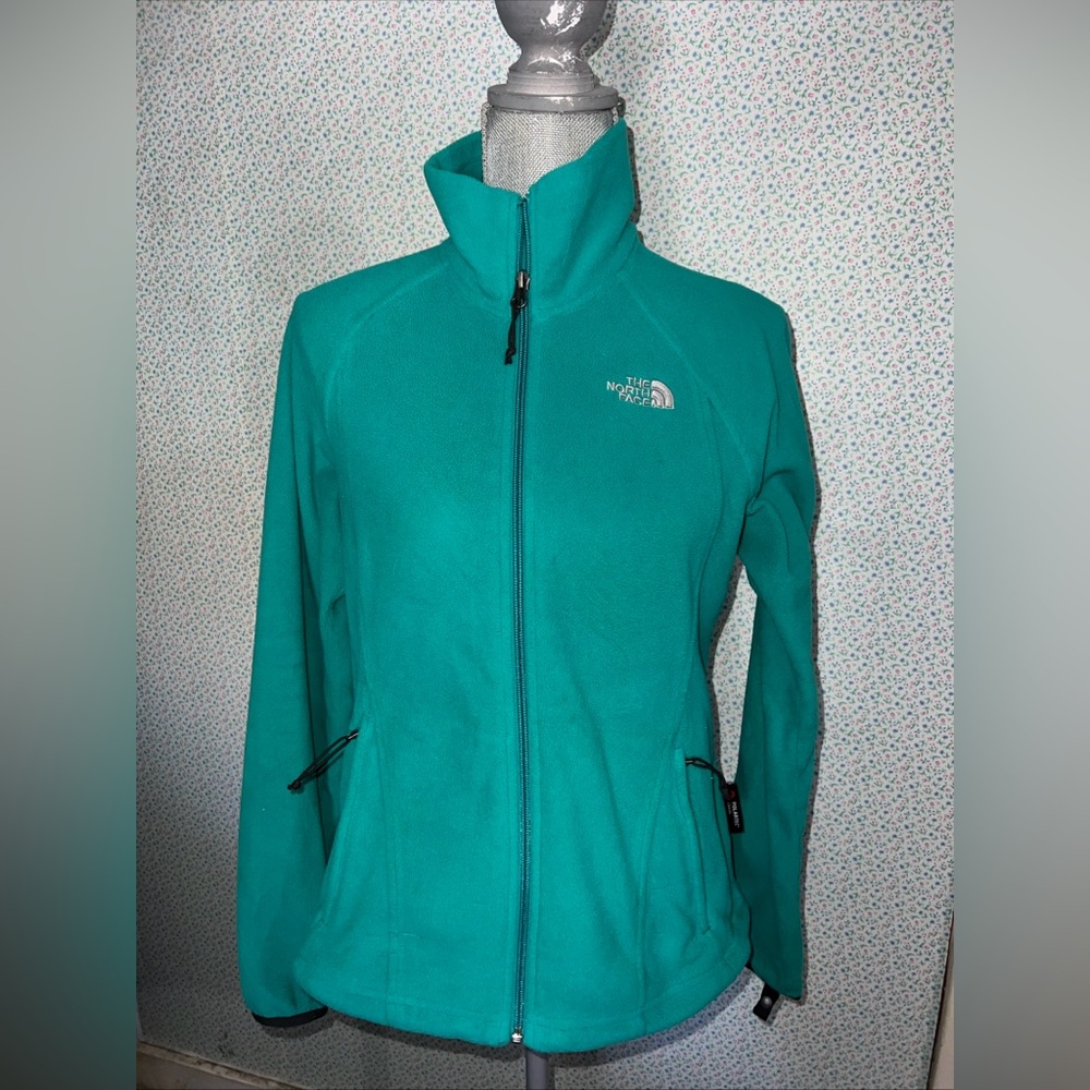 The North Face Womens Polartec Teal Fuzzy Fleece Full Zip Pocket Jacket S